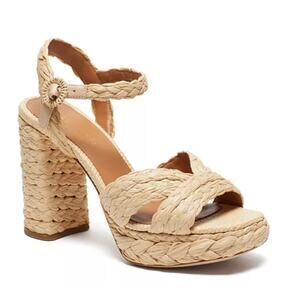 Kate Spade Disco Raffia Platform High Heel Sandal Natural Braided Raffia 9.5 NIB